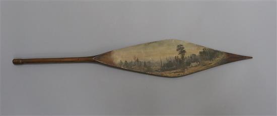 A late 19th century Polynesian hardwood paddle spear, 30.5in.